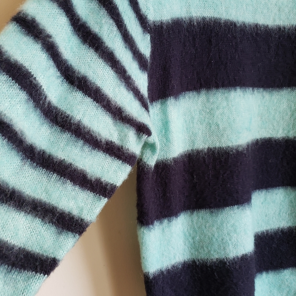 J. Crew Mint Green Navy Fuzzy Knit Pullover Sweater - Picture 4 of 10